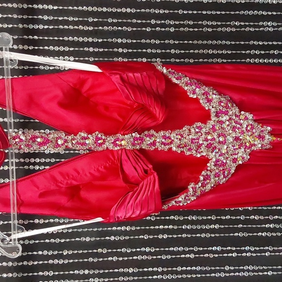 Xcite Satin Fancy Back Prom Dress 30189 Raspberry - Picture 6 of 6